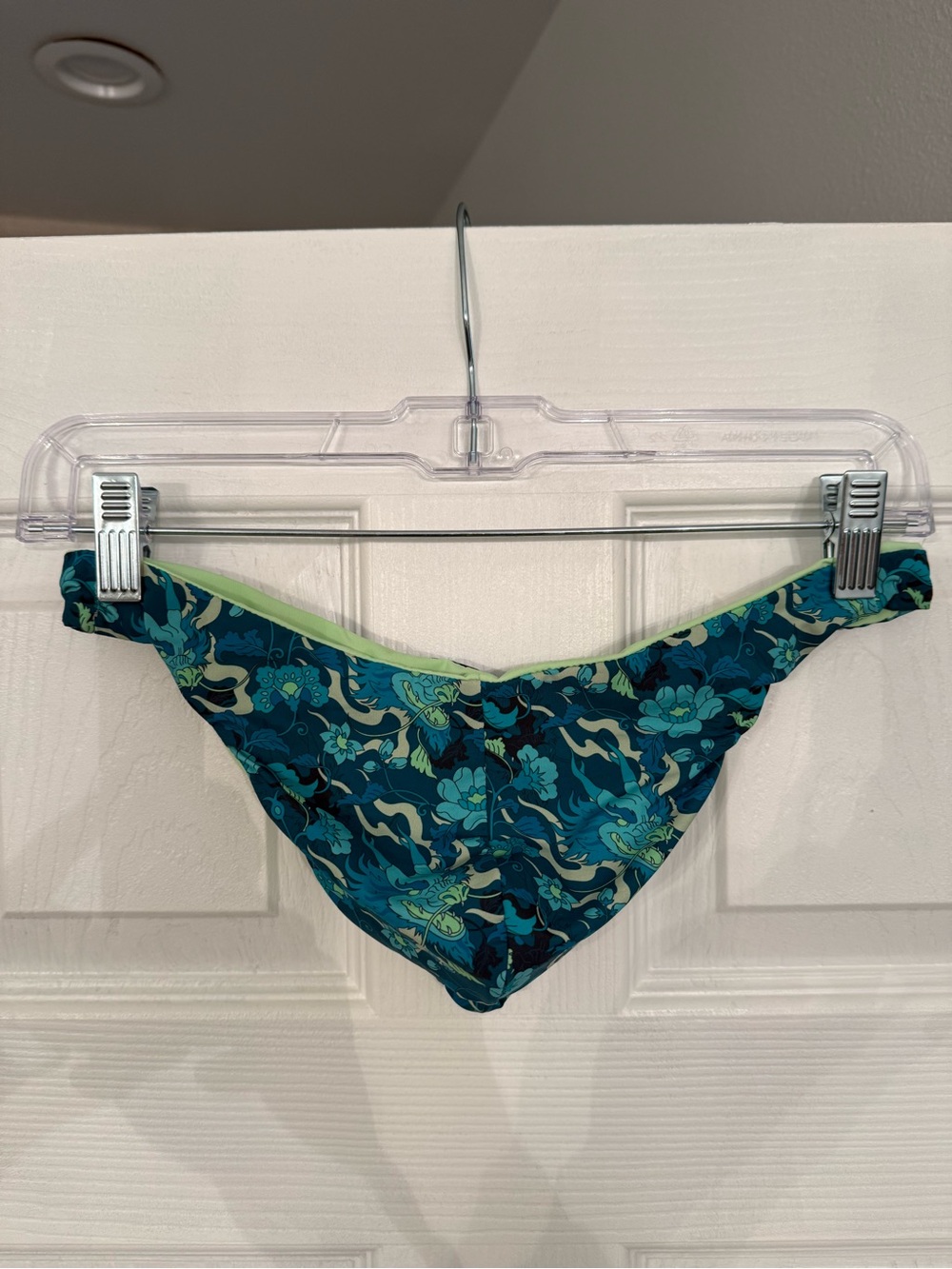 Hunk Menswear reversible green and Teal Floral Swim thong- medium